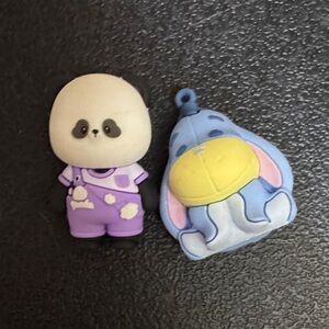 Cute Panda & Eyore Flocked  Rubber Charms - Purple, Blue, Yellow
